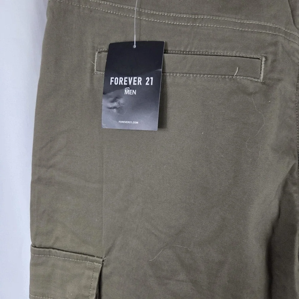 Forever 21 Pants Mens Medium Green Canvas Cargo Joggers Stretch Pockets Casual